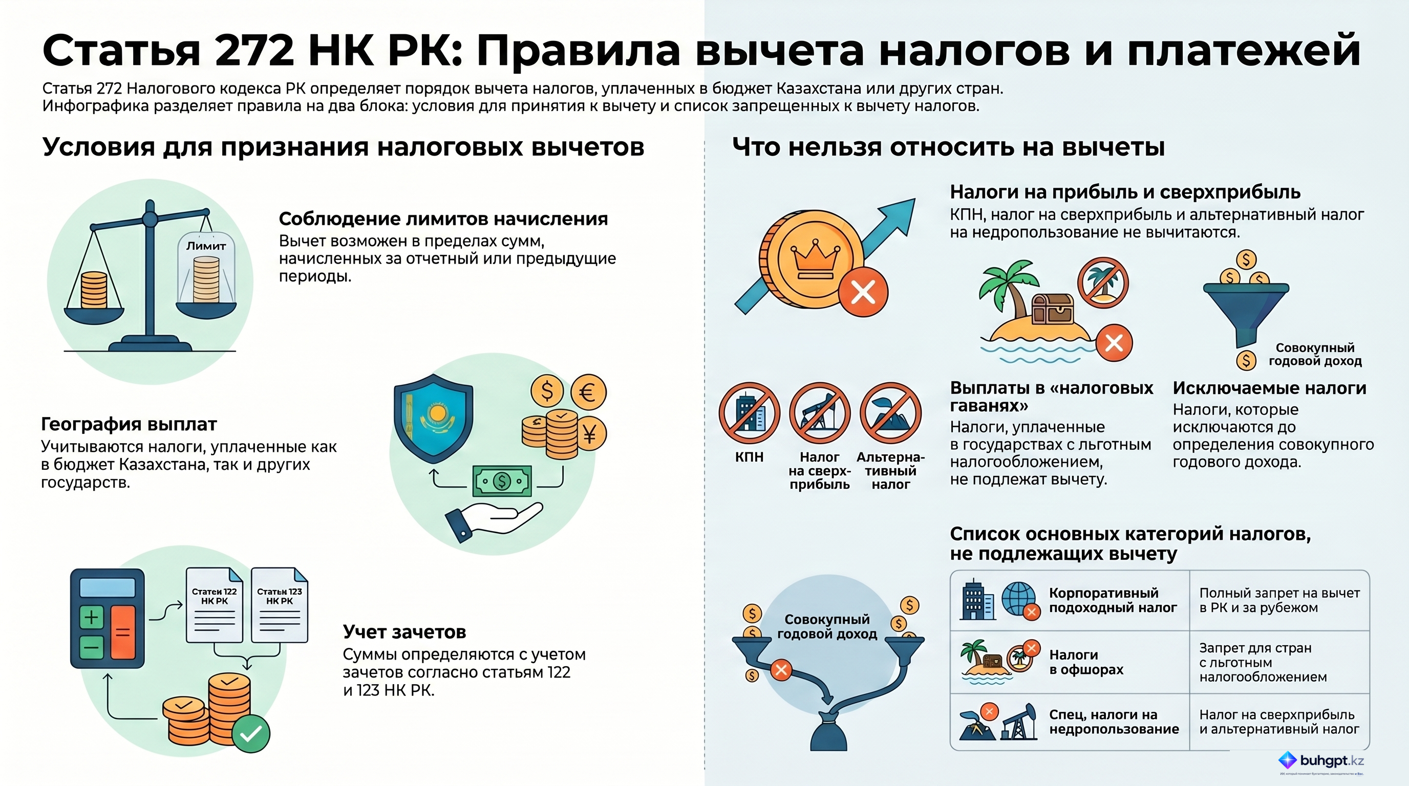 Инфографика — Статья 272 НК РК 2026 — Вычет налогов и платежей в бюджет